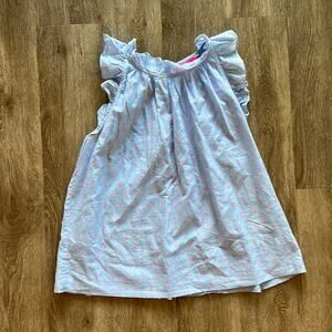 Lilly Pulitzer Kirstin Ruffle Tank Top Chambray Blue Pink Accents Small Preppy